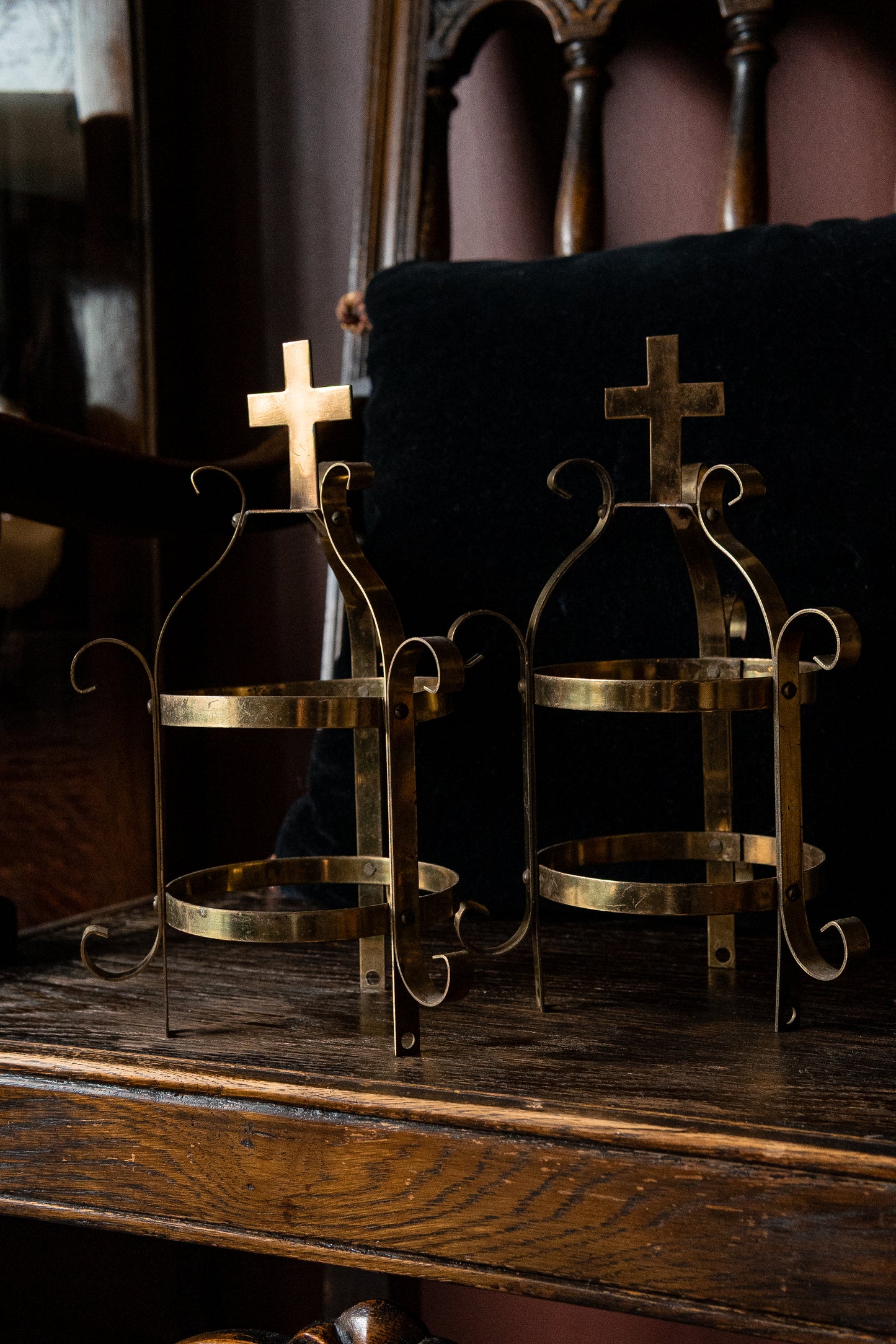 Pair vintage cross chrurch fixtures