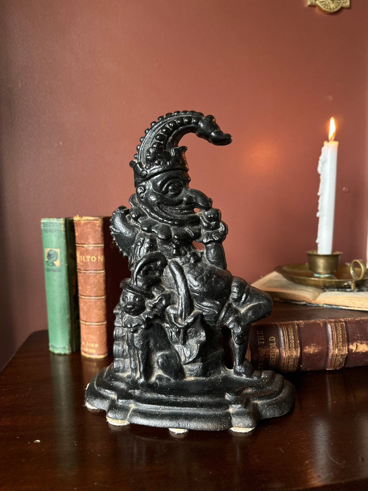 Victorian Mr.Punch and Toby cast iron door stopper