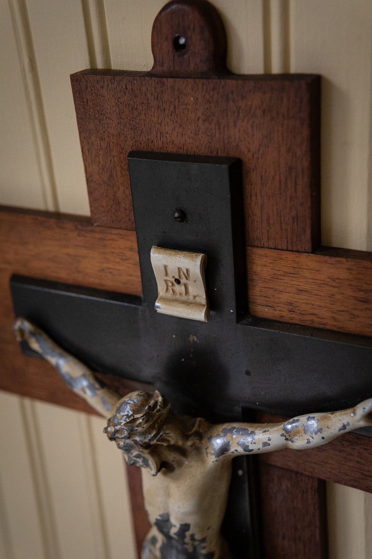Antique wood and metal corpus crusifix_