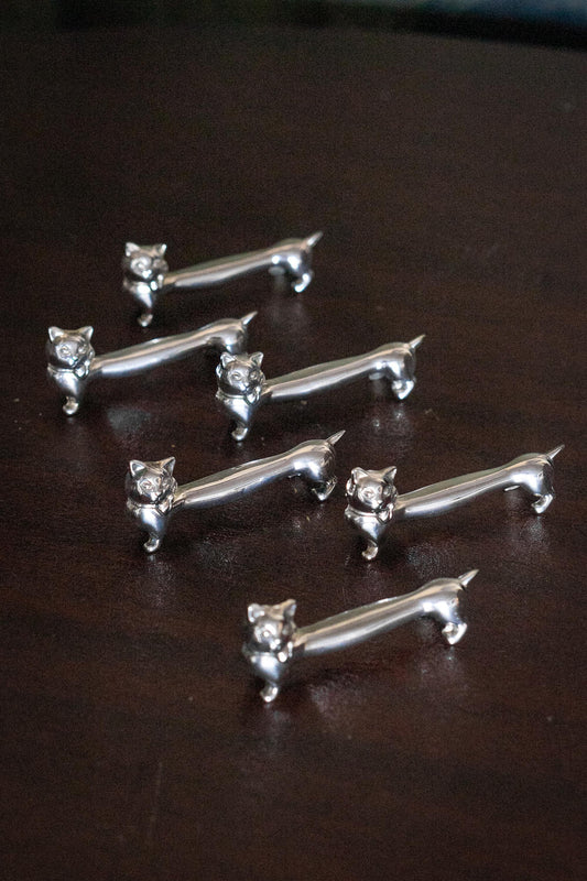 6 Silver plate cat knife rest vintage