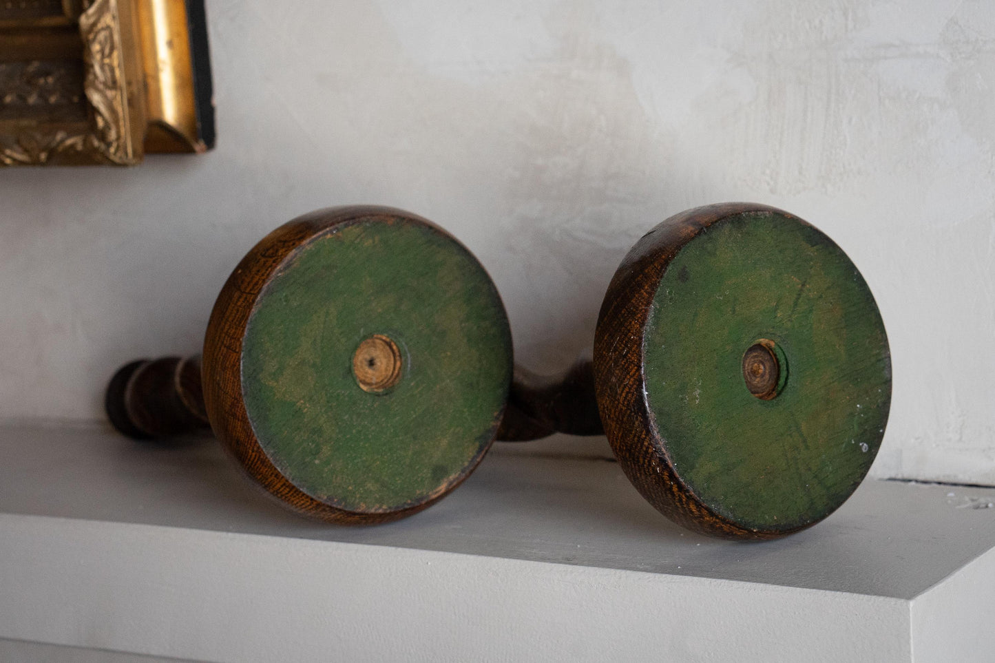 19th century english oak barley twist candle holders