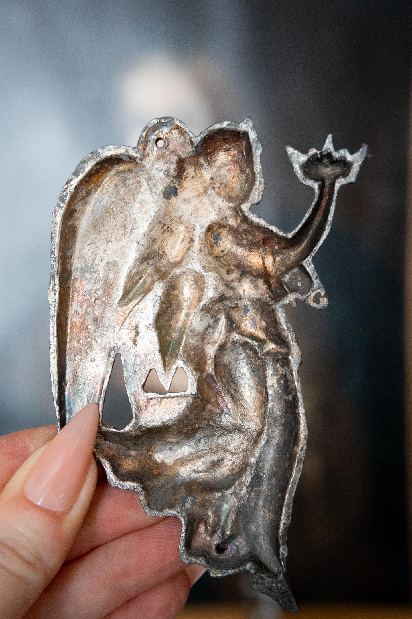 Victorian Angel Coffin Plate. Antique Funeral Plaque, Winged Mourning Angel Memento Mori