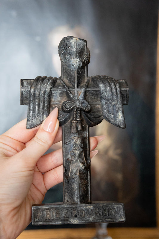 Antique French Mourning Cross “Priez Pour Moi” pray for me