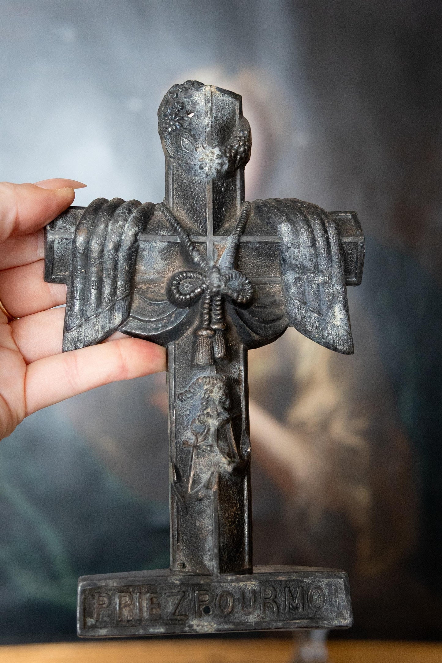 Antique French Mourning Cross “Priez Pour Moi” pray for me