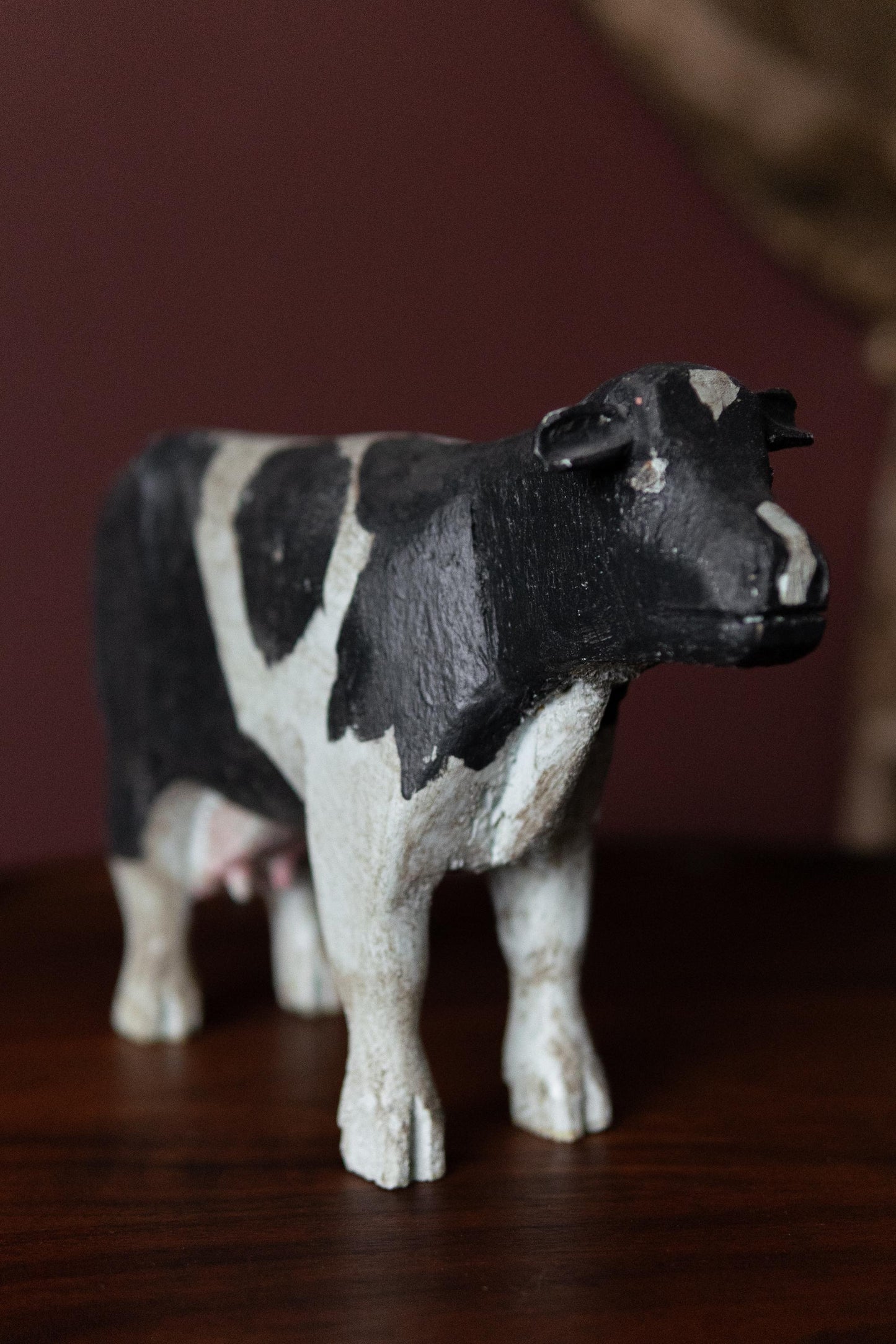 Folk Art hand carved wooden cow