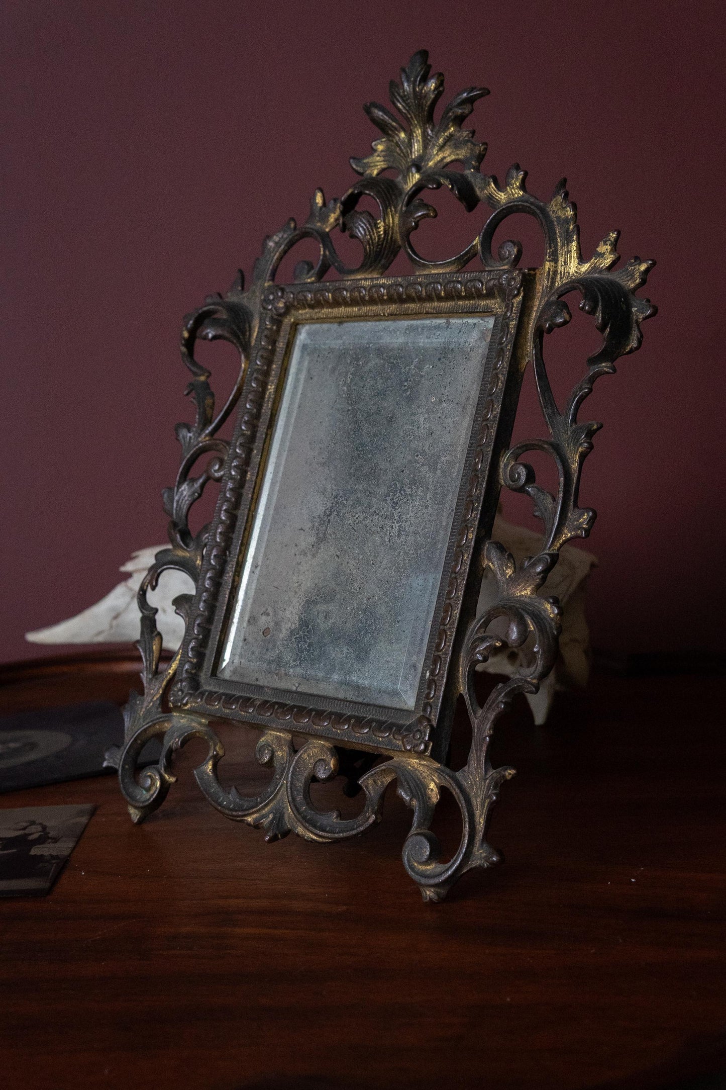 Antique 19th century Gilt Mirror Ornate Rococo Tabletop Vanity Mirror