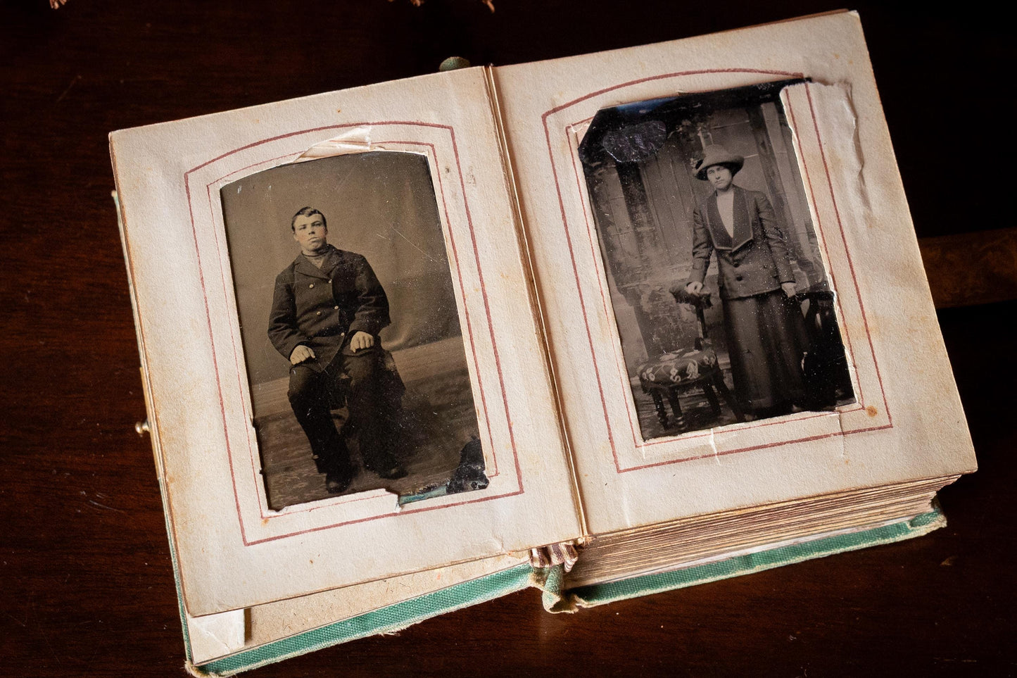 Antique Victorian Photo Album with Tintypes