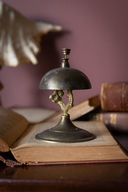 Vintage Brass Service Bell, Aged Patina Desk, Hotel Reception Accent