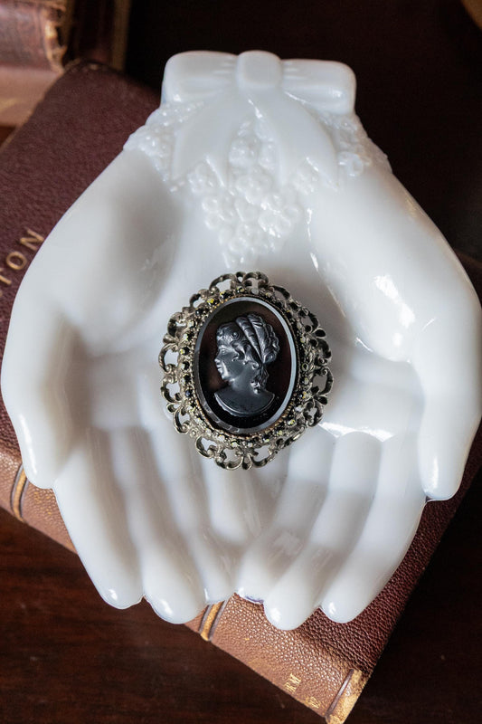 Vintage Black Cameo Brooch Pendant