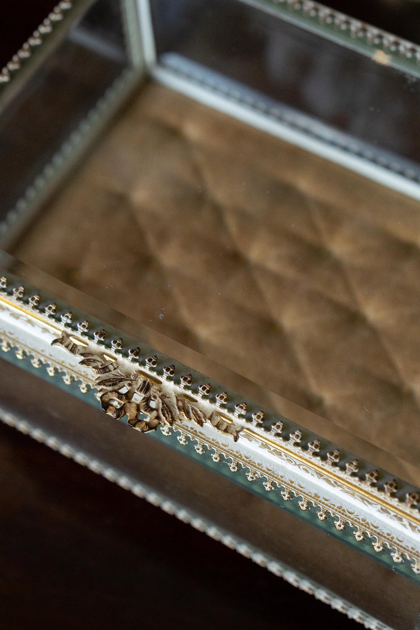 Vintage ormolu & beveled glass jewelry casket