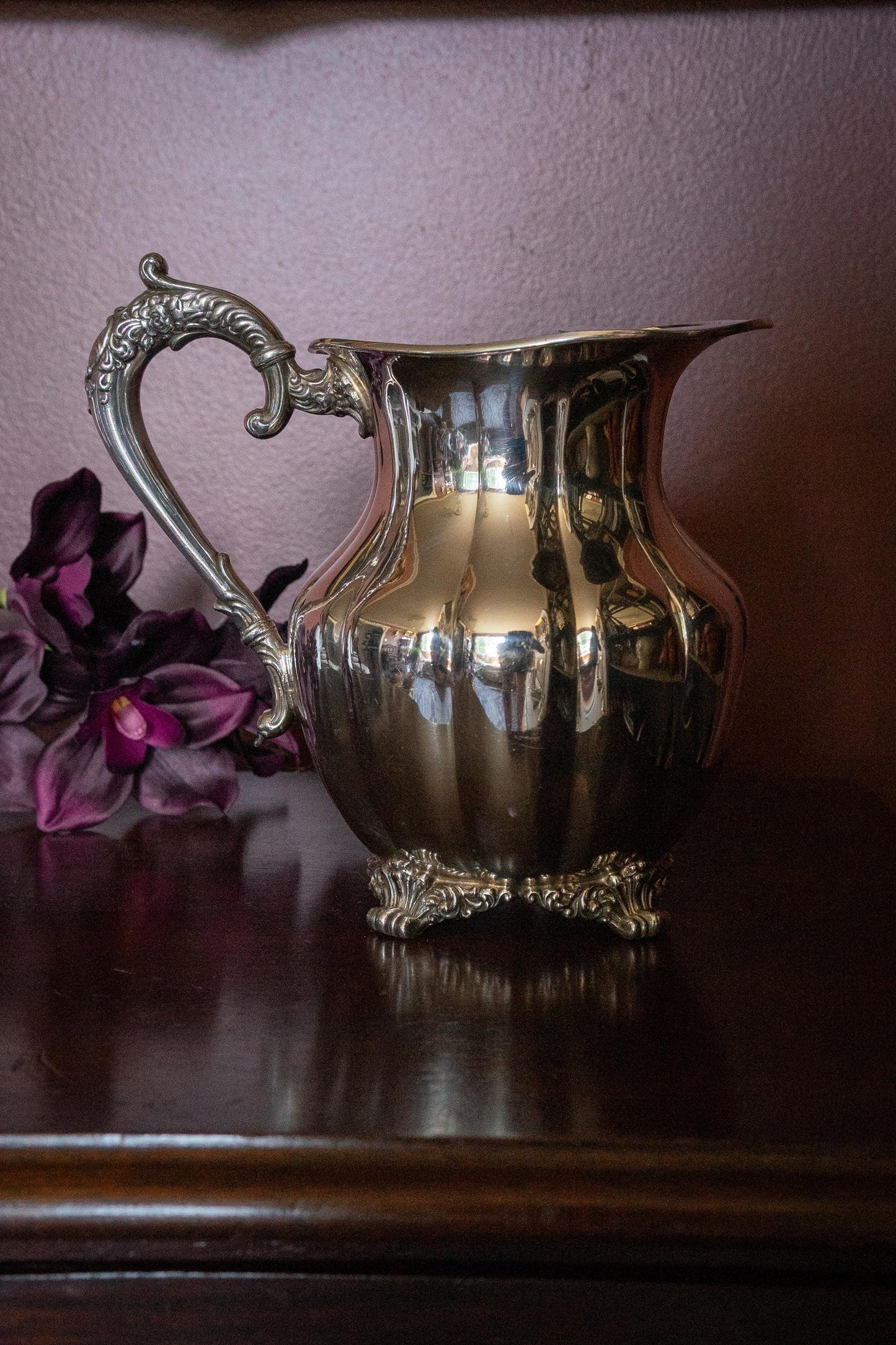 Vintage silver ornate plate water pitcher