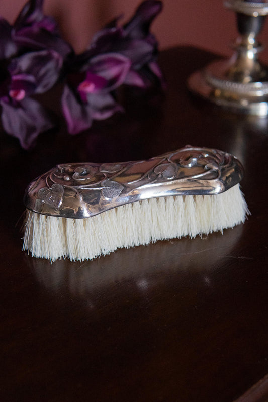 Antique art nouveau silver plate clothing brush