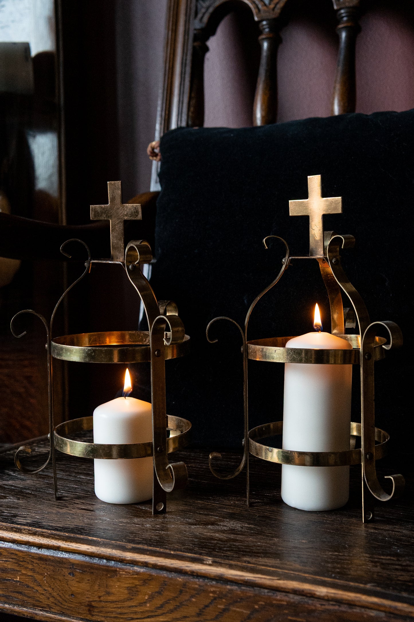 Pair vintage cross chrurch fixtures