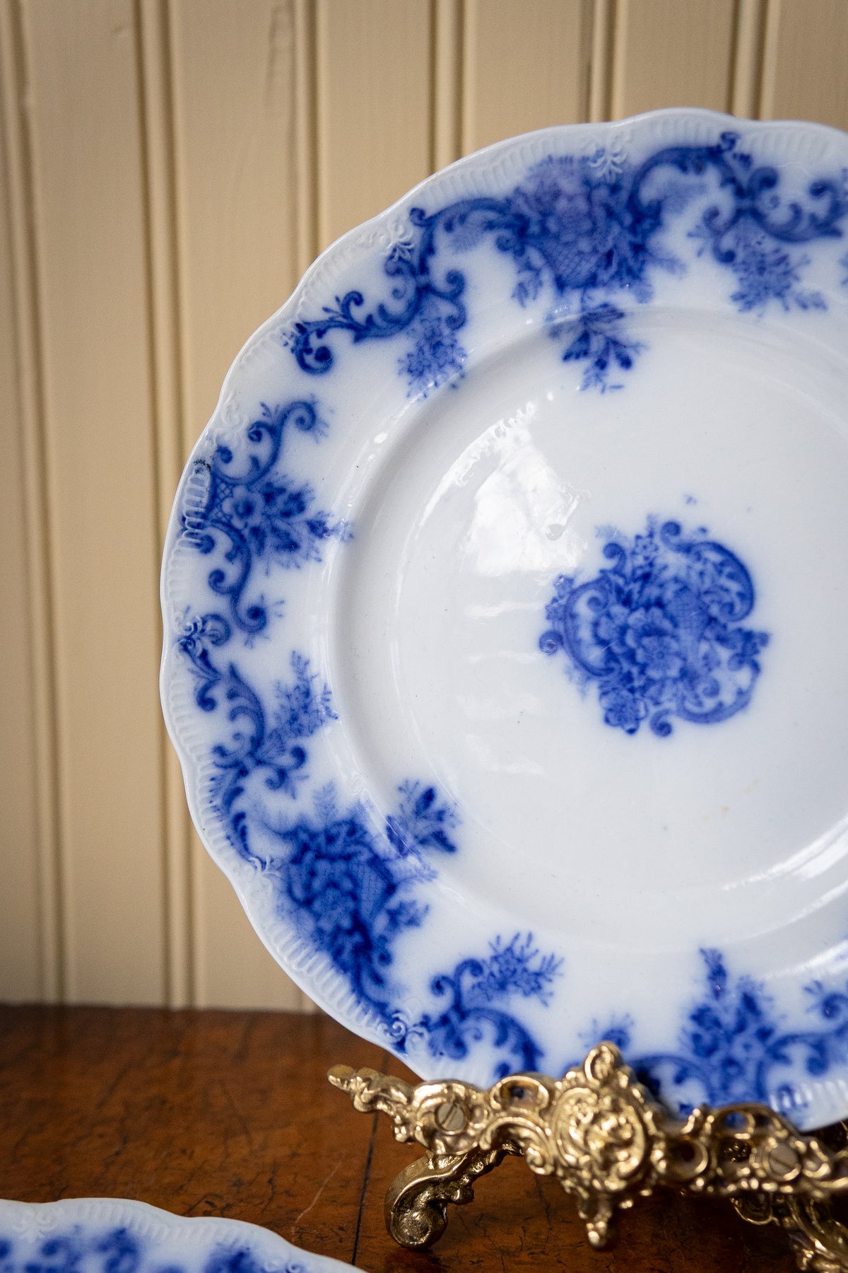 Pair of antique flow blue dessert plates