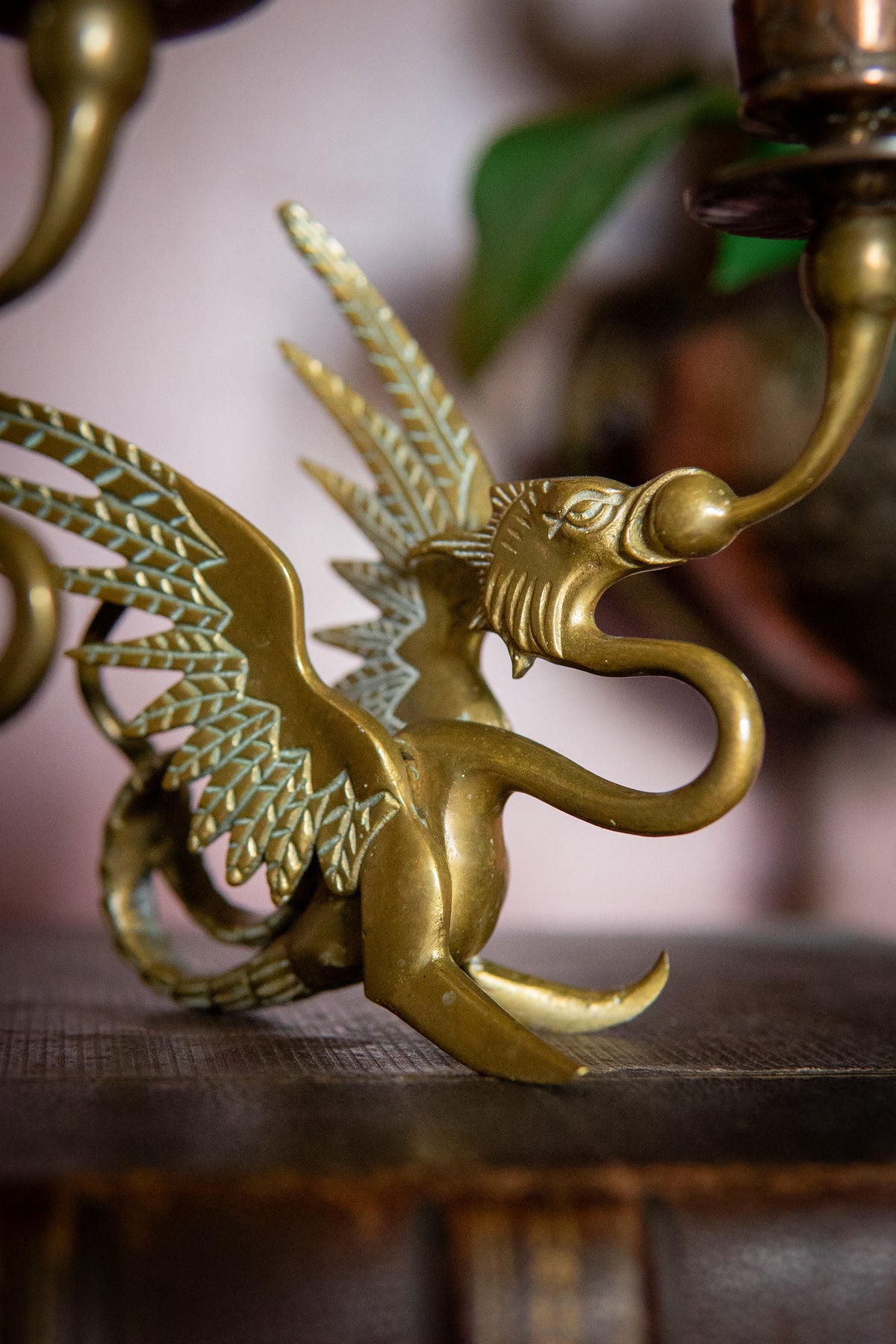 Vintage Brass Griffin Candlestick Holders