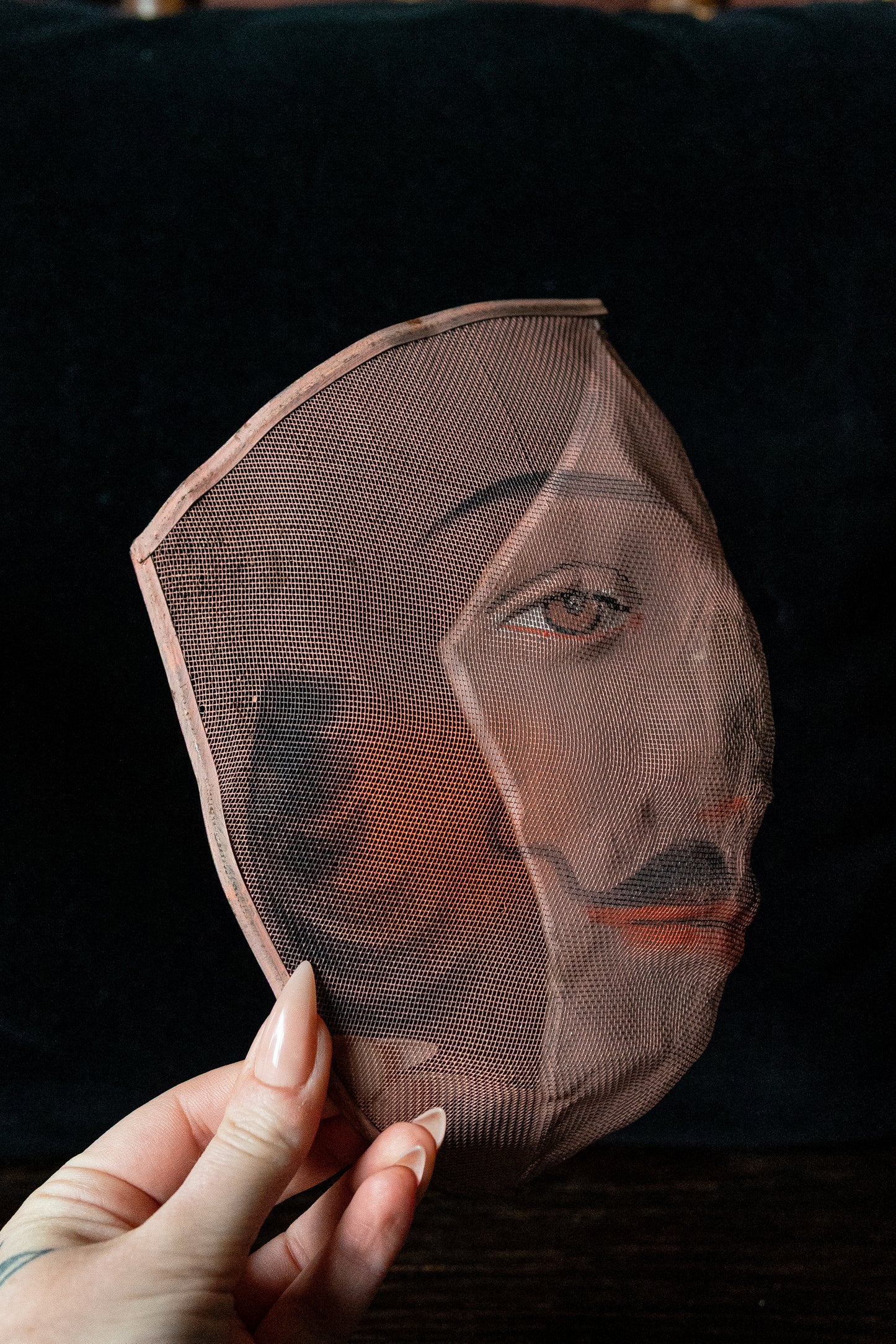 Odd fellow ceremonial painted mesh mask