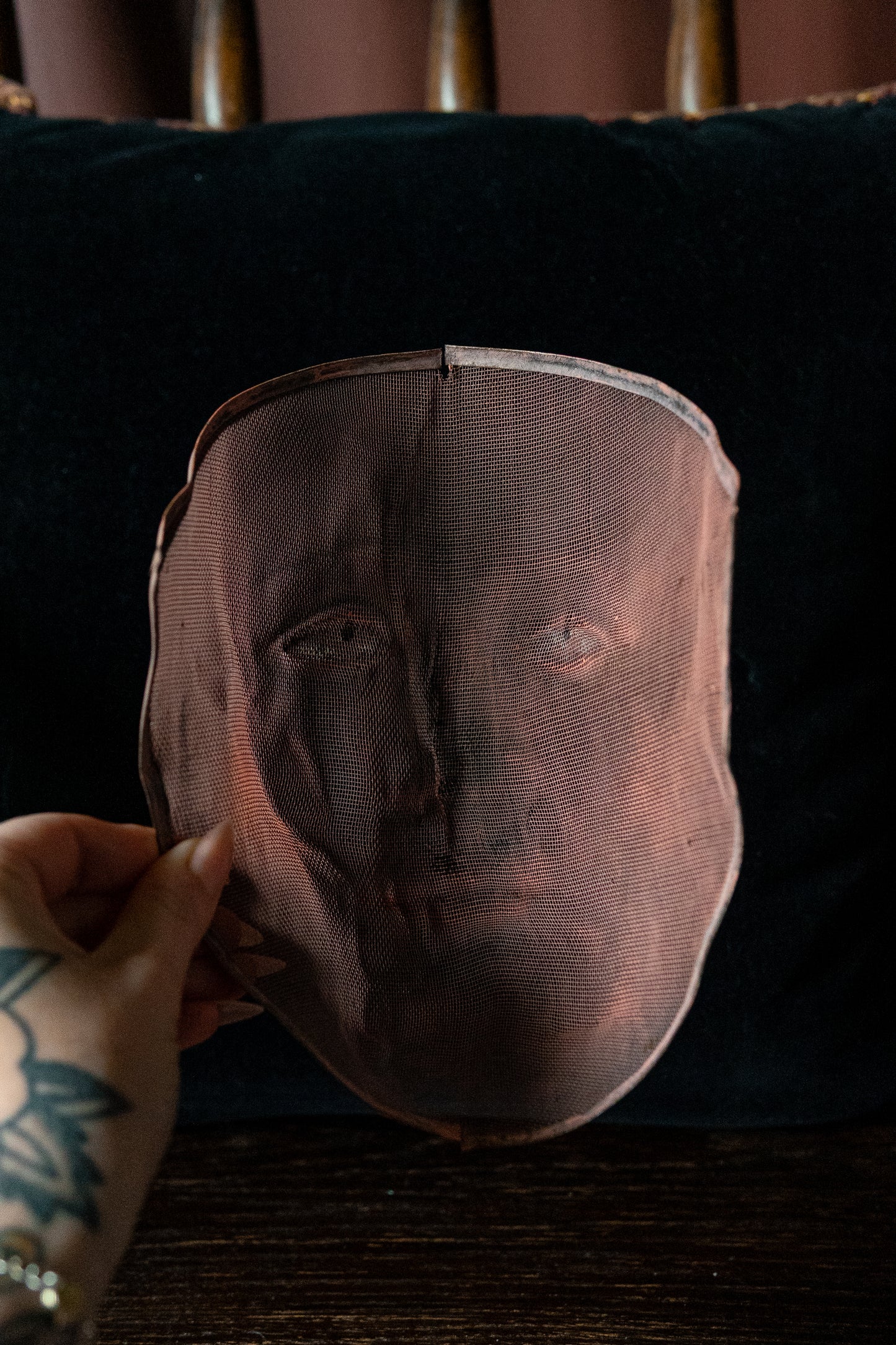 Odd fellow ceremonial painted mesh mask