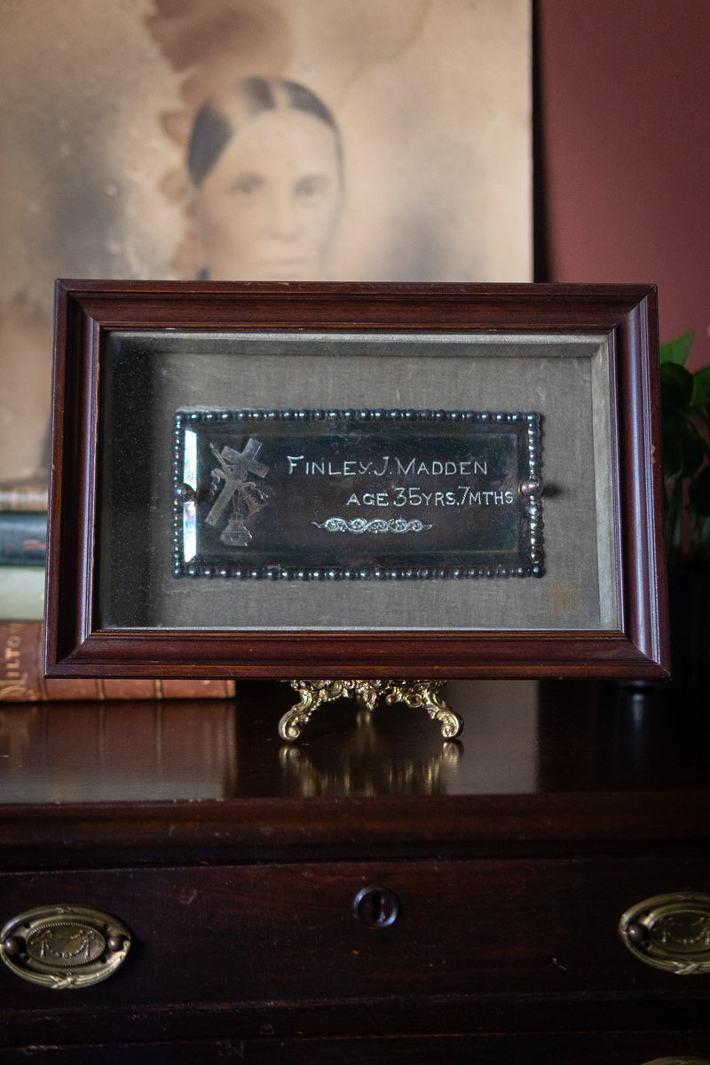 Victorian antique coffin plaque in shadow box