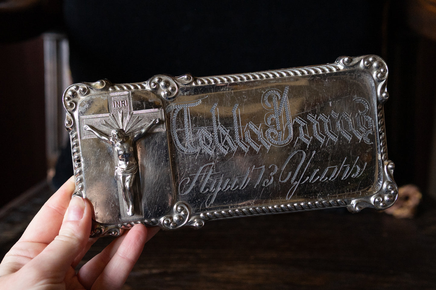 Antique corpus crusifix coffin plaque