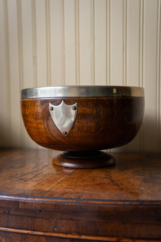 Antique english oak trophy bowl