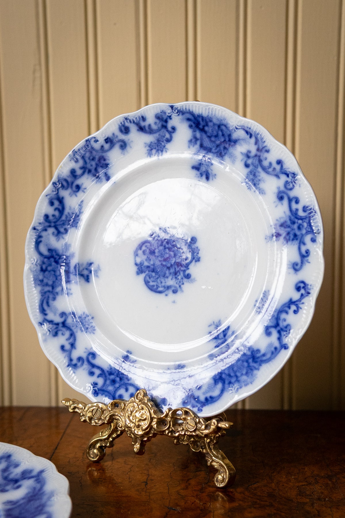 Pair of antique flow blue dessert plates
