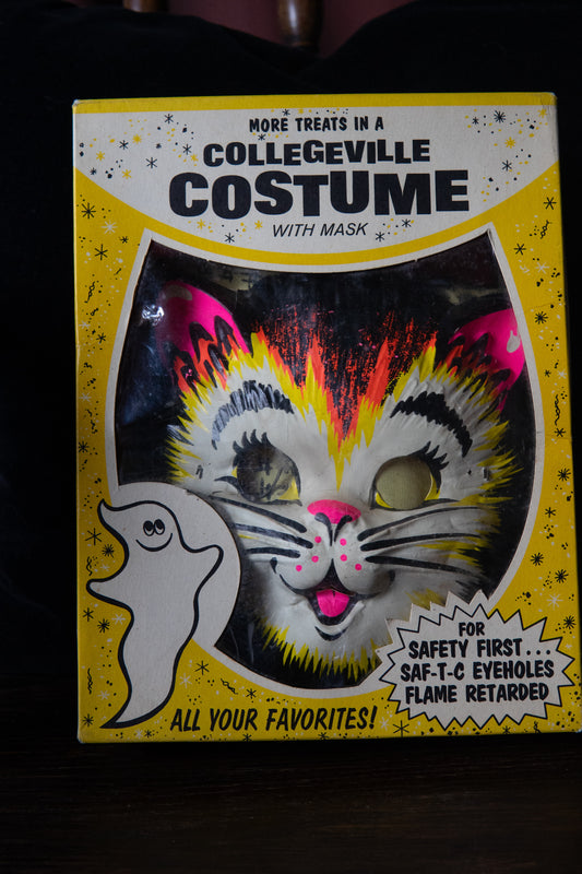 vintage Collegeville kitten Halloween costume with mask in original box