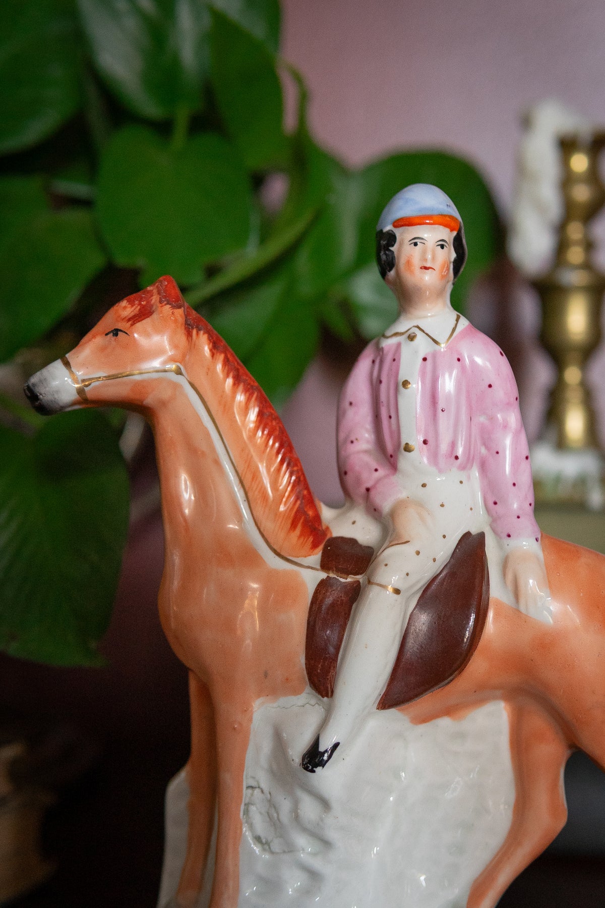 Antique Staffordshire Jockey on Horseback
