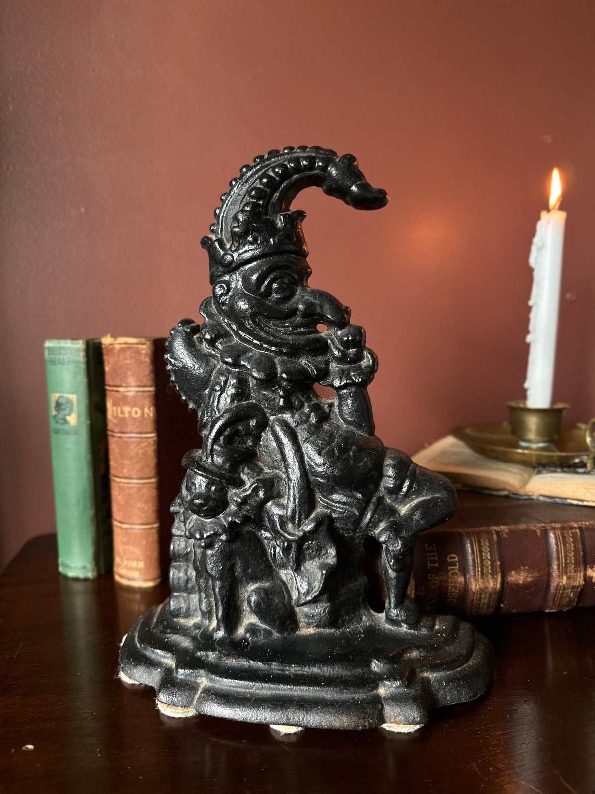 Victorian Mr.Punch and Toby cast iron door stopper
