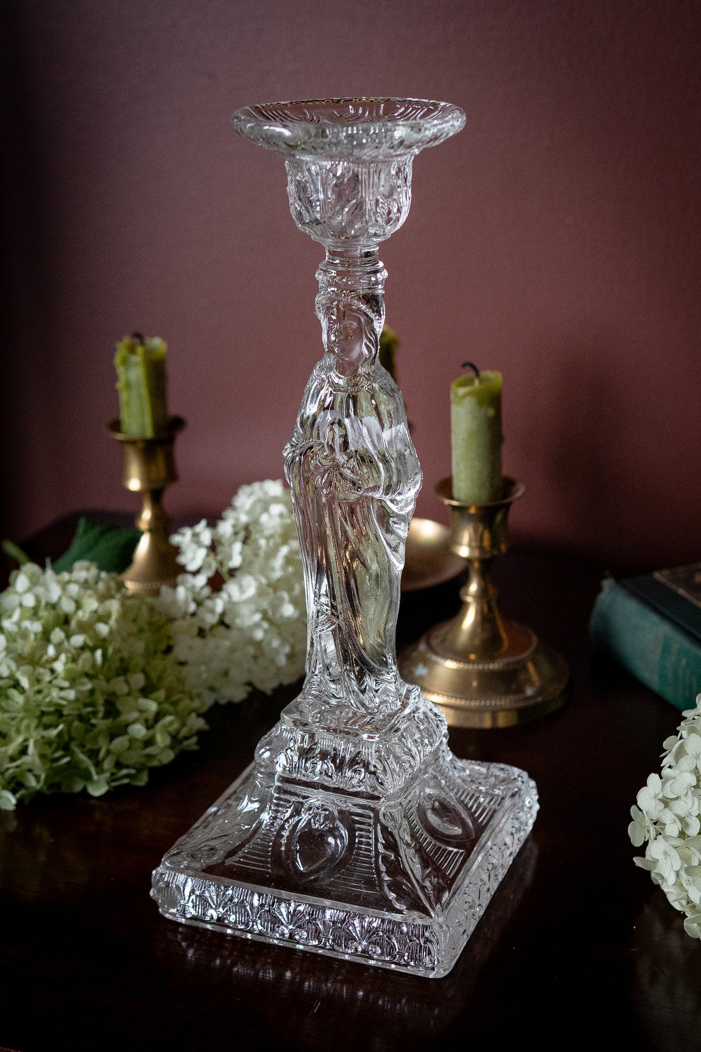 Vintage Madonna Glass Candleholder