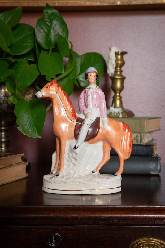 Antique Staffordshire Jockey on Horseback