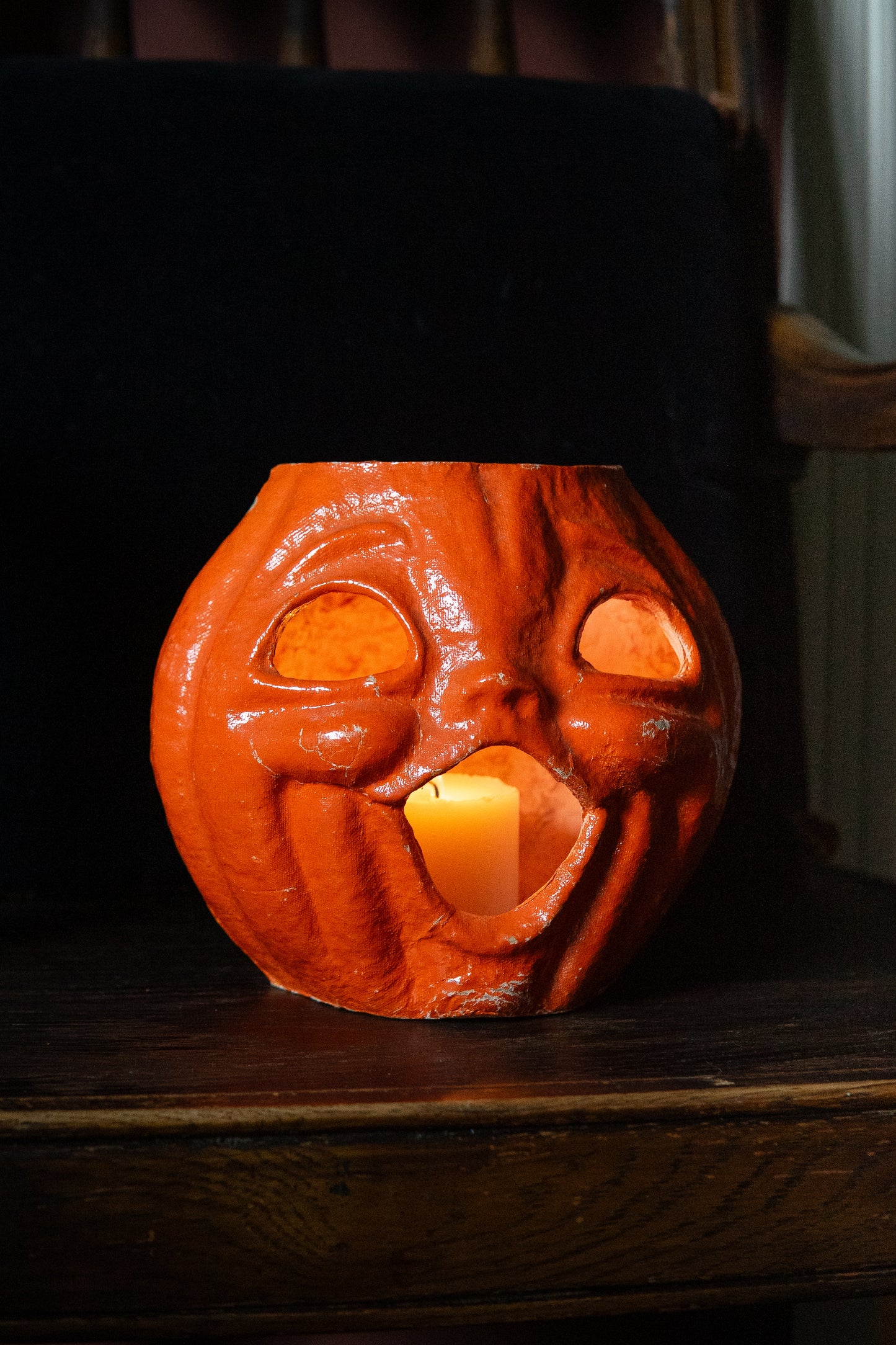 antique papier mâché jack o’lantern lantern Halloween decoration