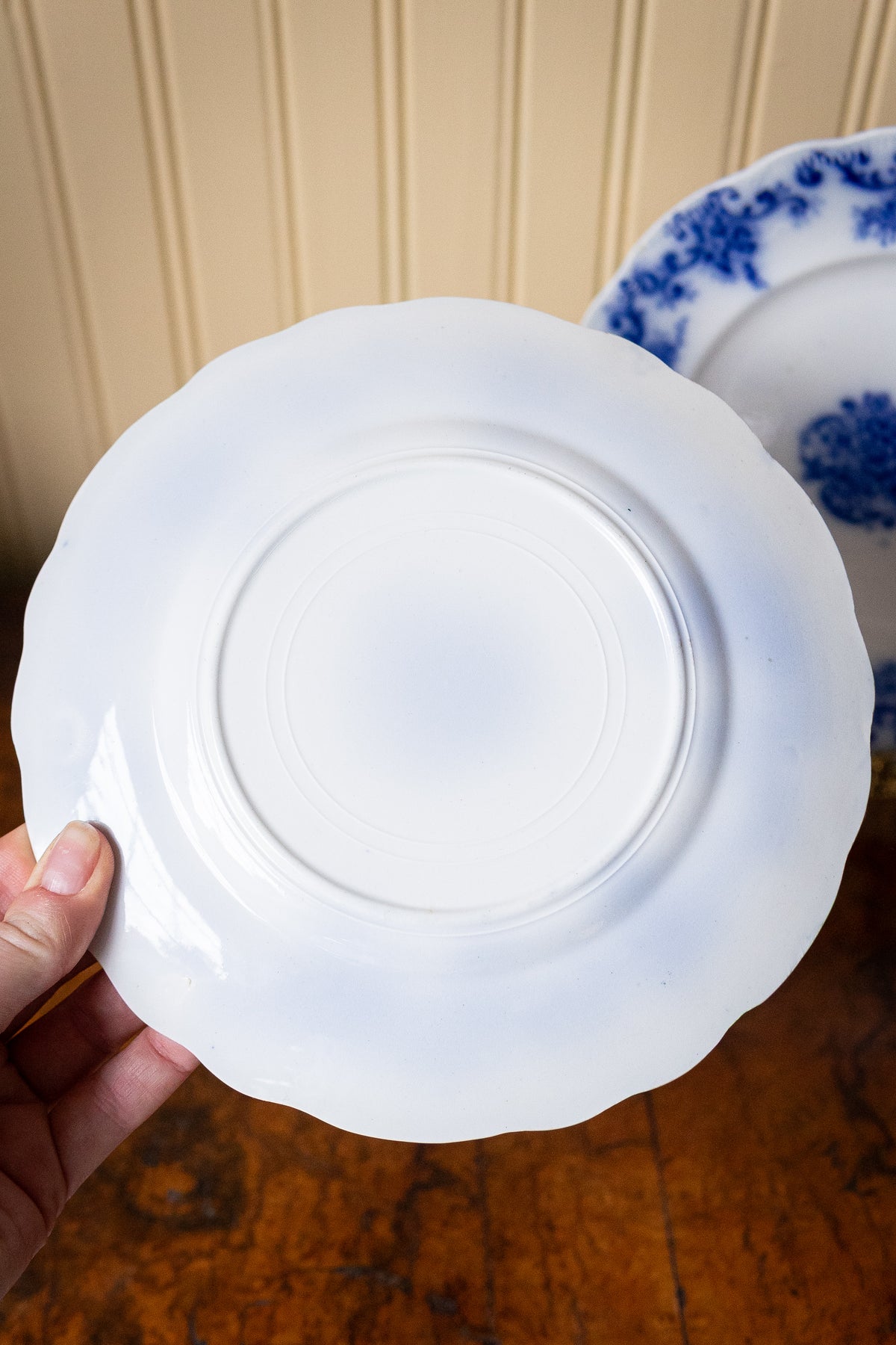 Pair of antique flow blue dessert plates