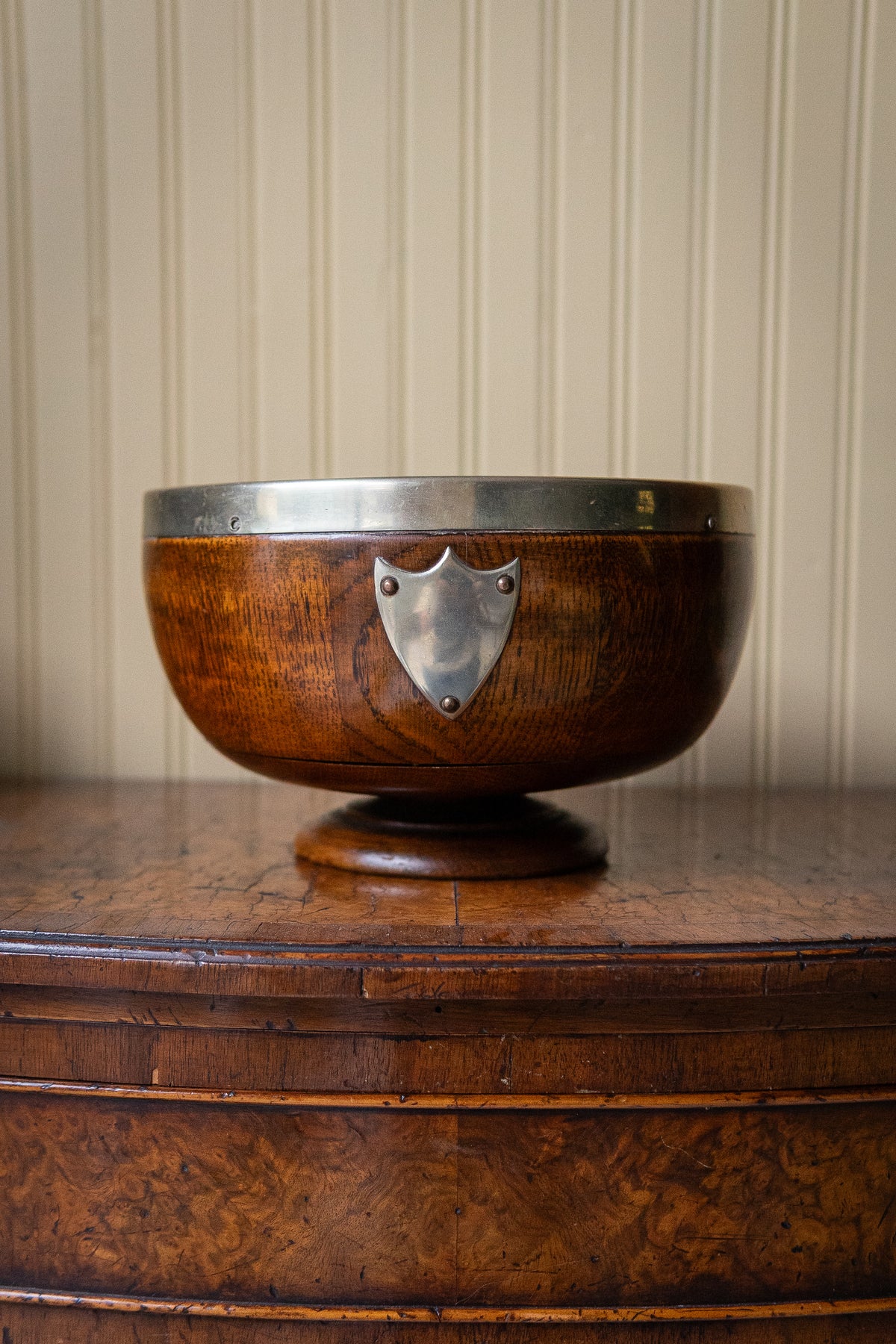 Antique english oak trophy bowl