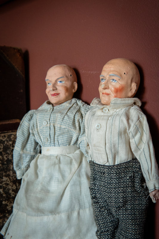 Creepy old grandma and grampa papier mâché dolls