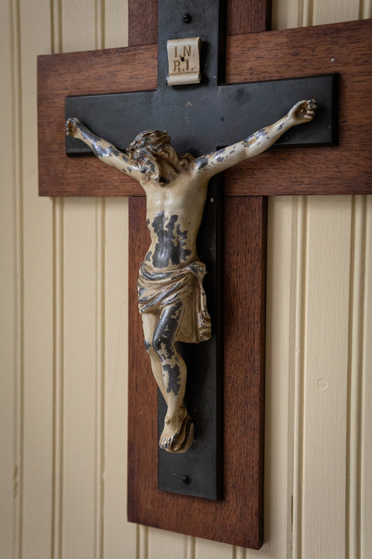 Antique wood and metal corpus crusifix_