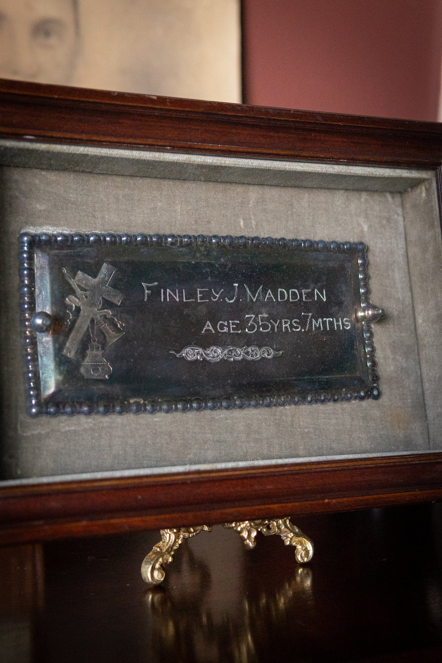 Victorian antique coffin plaque in shadow box