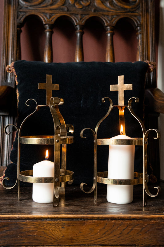 Pair vintage cross chrurch fixtures