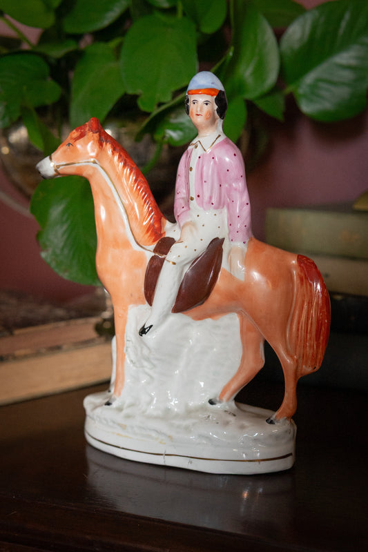 Antique Staffordshire Jockey on Horseback