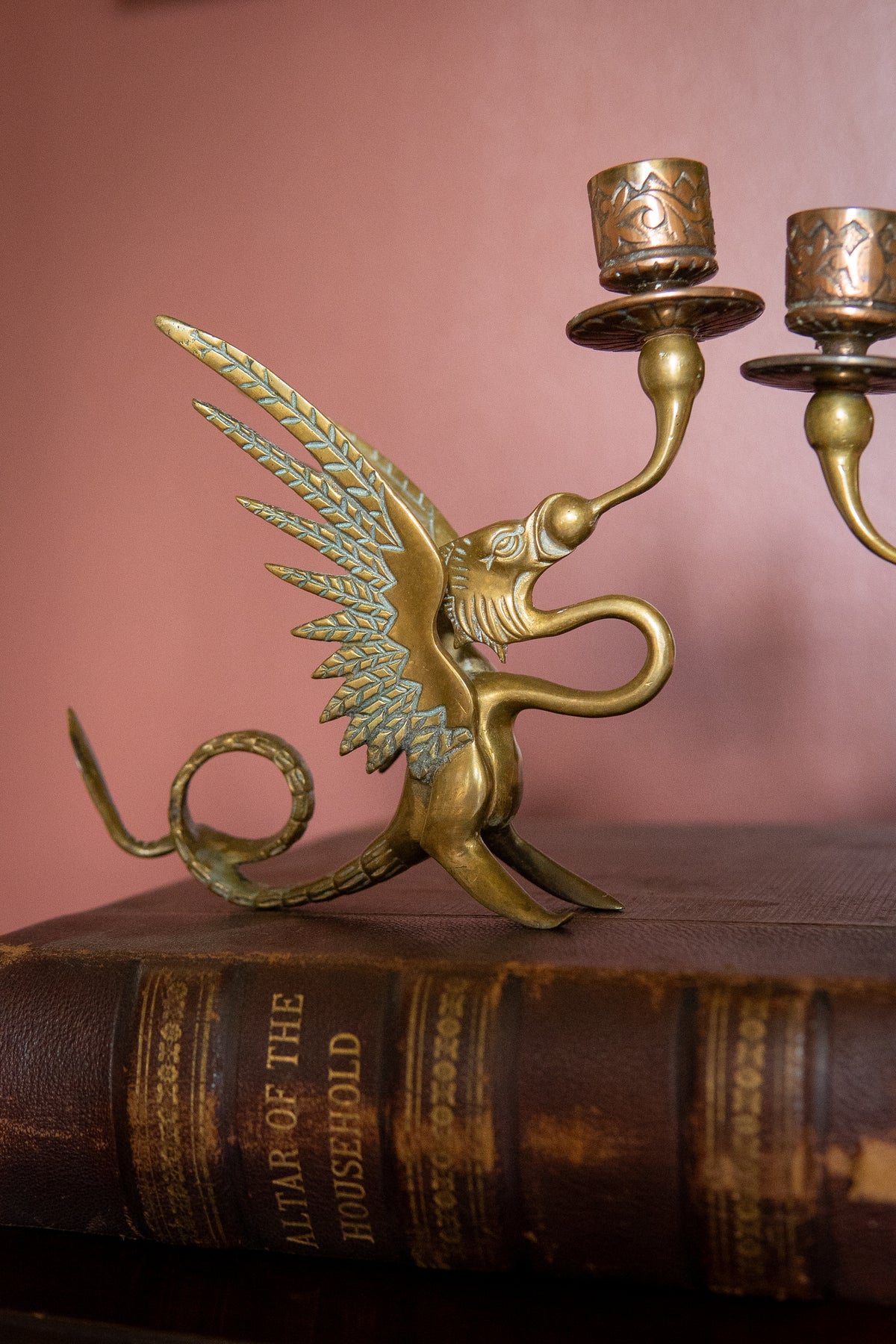 Vintage Brass Griffin Candlestick Holders