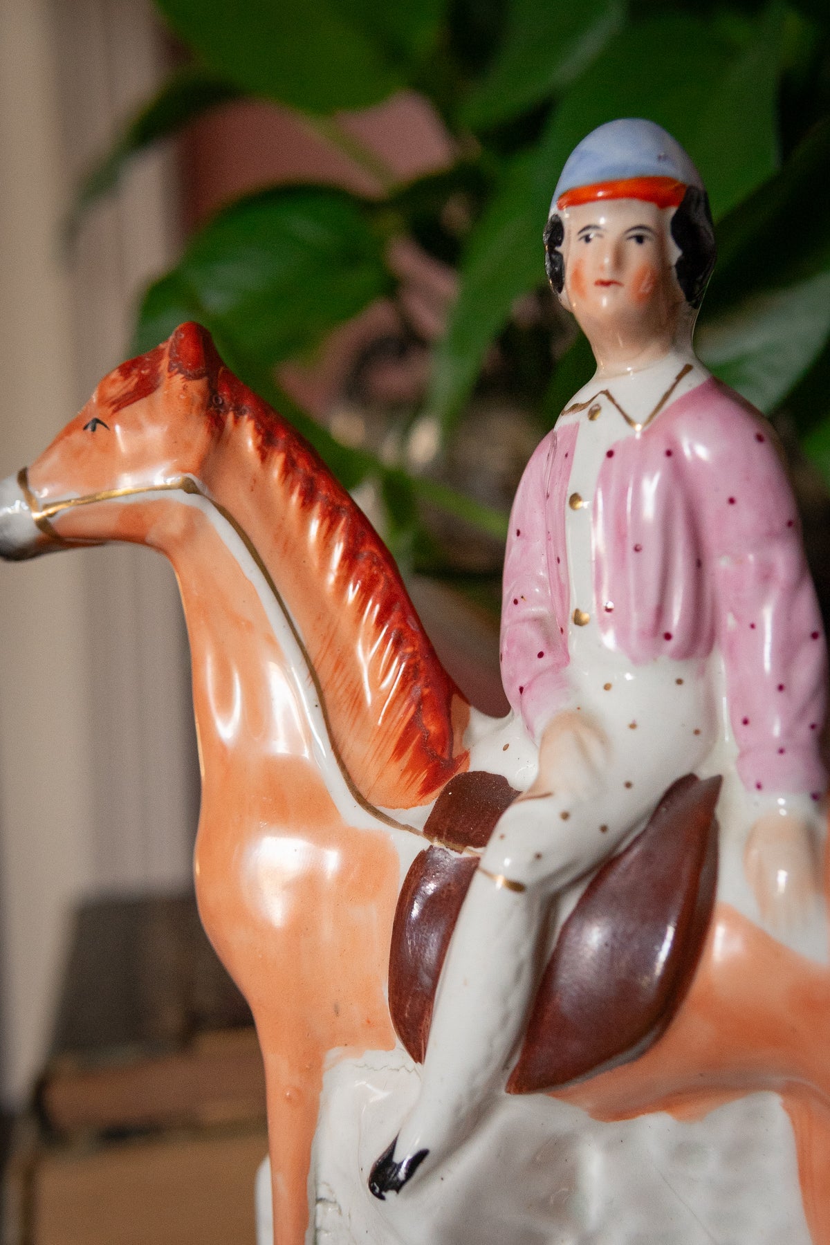 Antique Staffordshire Jockey on Horseback
