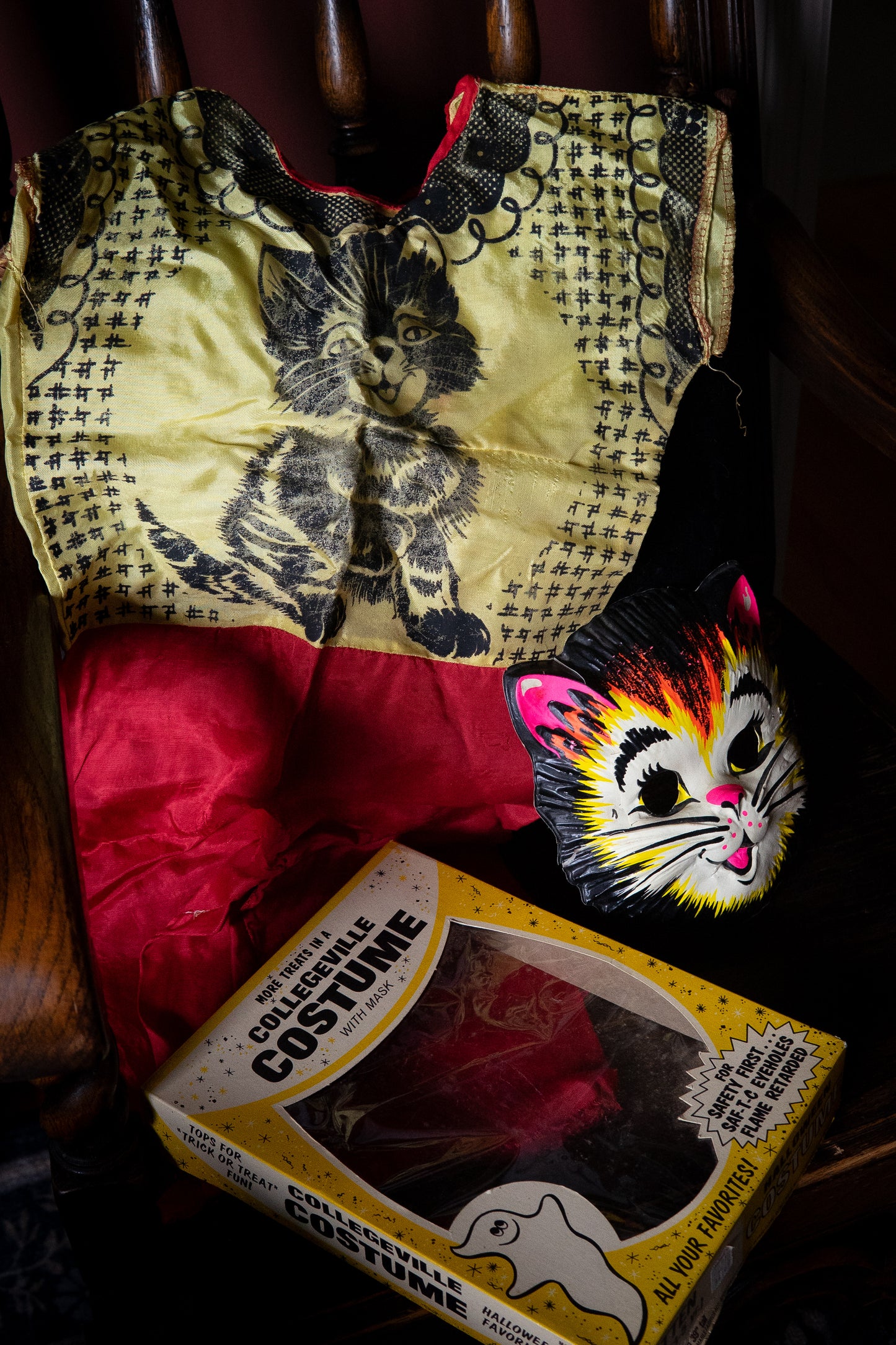 vintage Collegeville kitten Halloween costume with mask in original box