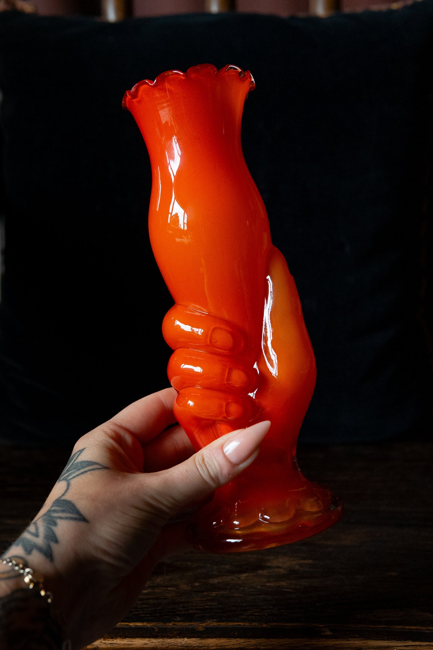 Glass victorian style hand vase