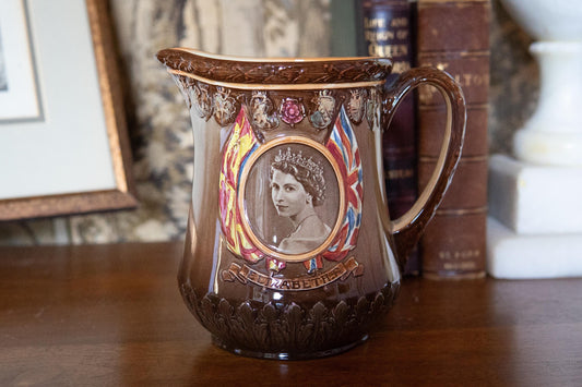 Rare Royal Doulton Queen Elizabeth II coronation Pitcher – Collectible English Pottery Jug