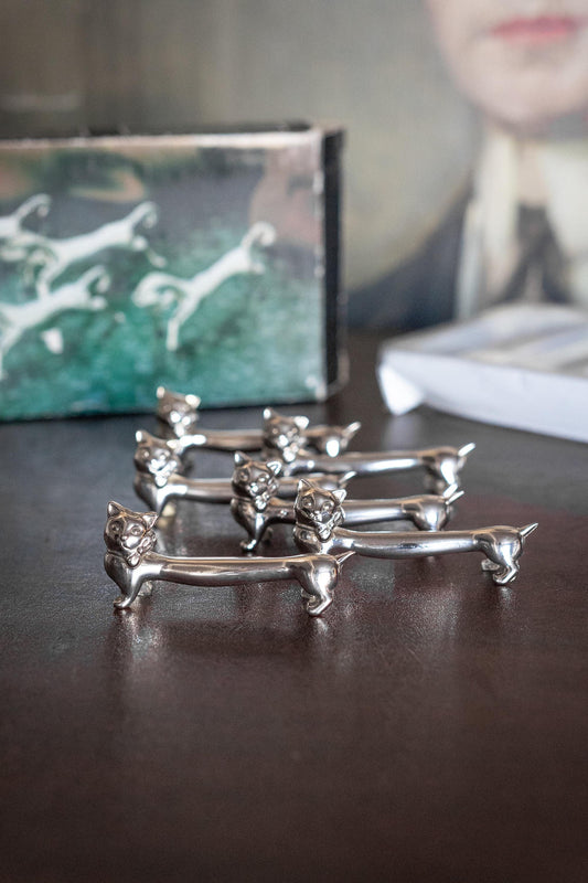 6 Silver plate cat knife rest vintage