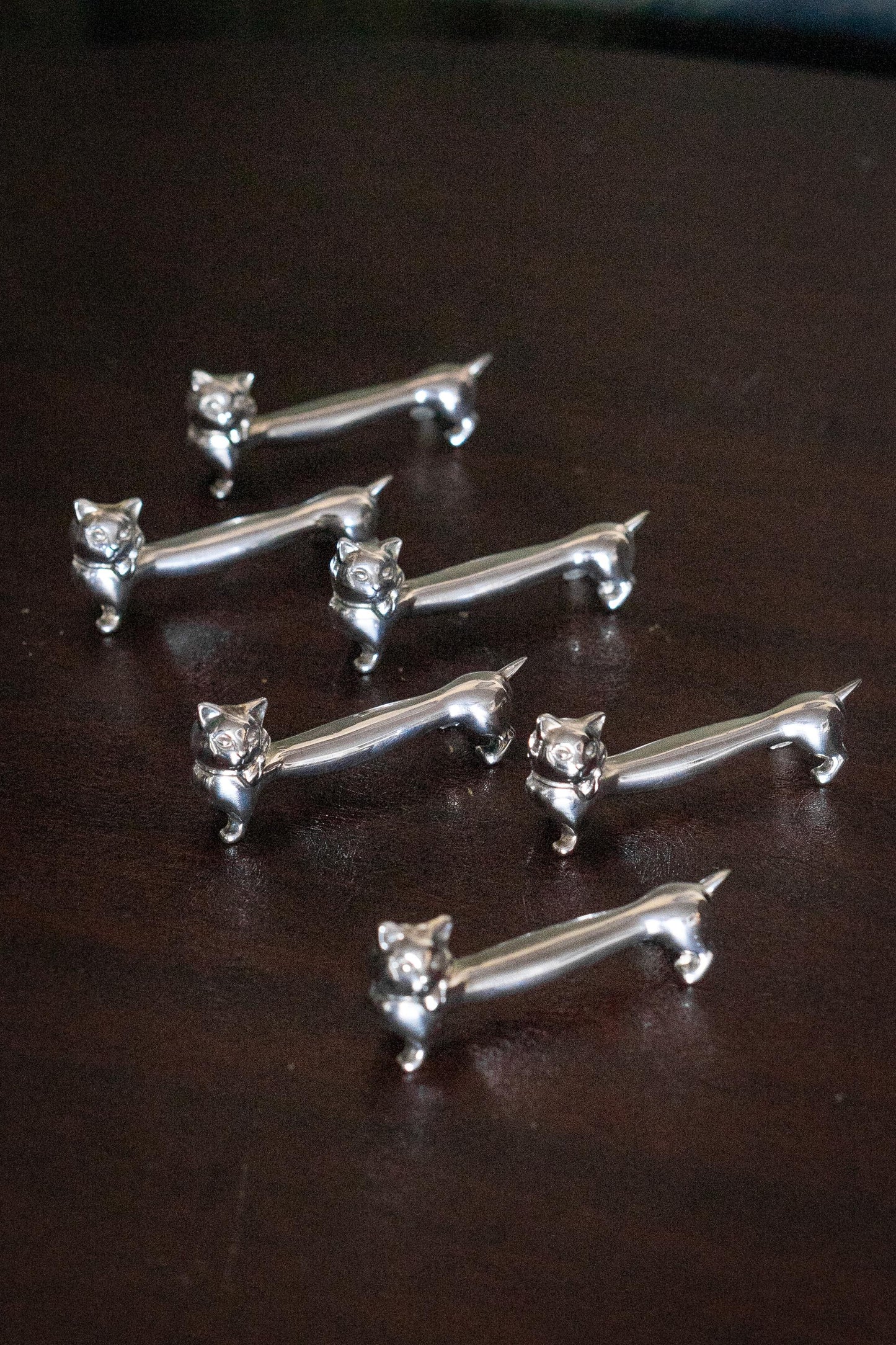 6 Silver plate cat knife rest vintage