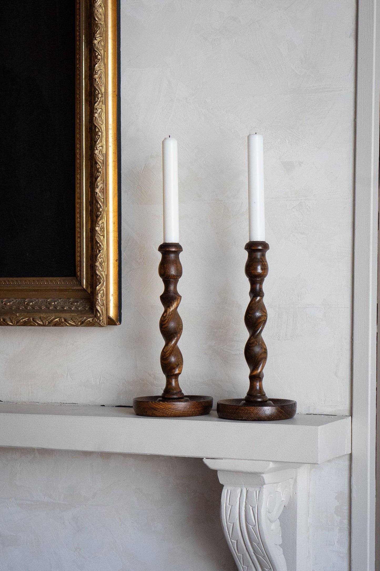 19th century english oak barley twist candle holders
