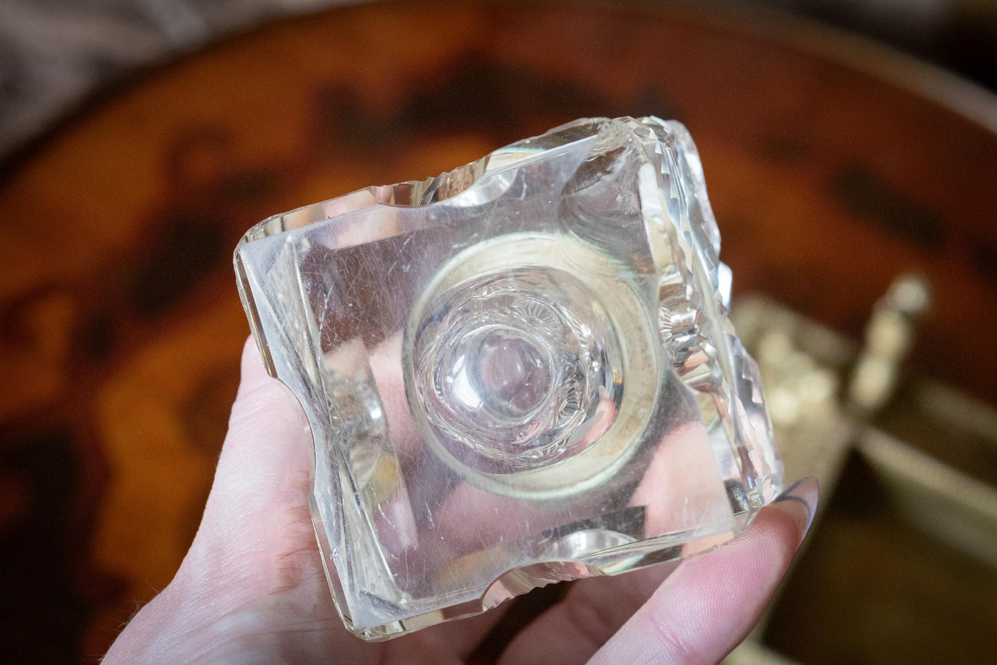 Antique French Gilt Bronze & Cut Crystal Inkwell . 19th Century Desk Accessory