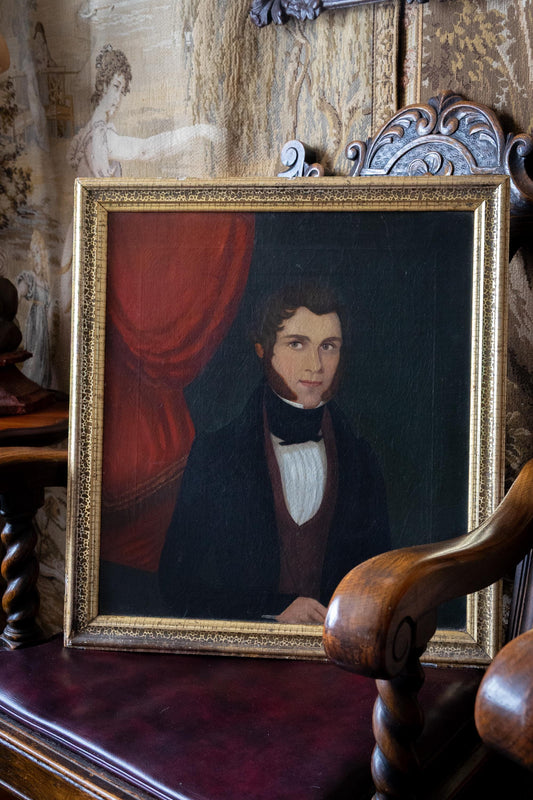 Early 19th Century Gentleman Portrait Oil Painting Antique Framed Oil on Canvas