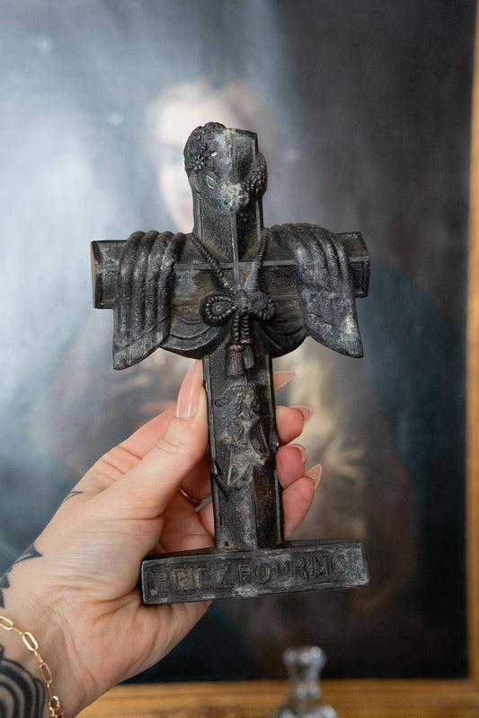 Antique French Mourning Cross “Priez Pour Moi” pray for me