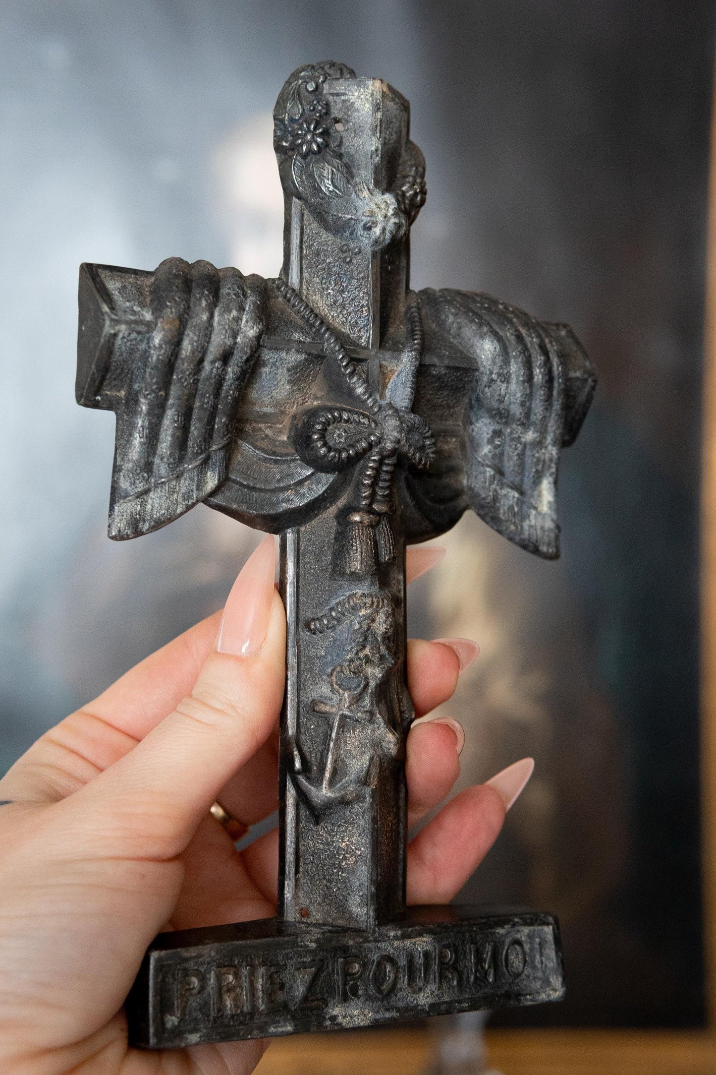 Antique French Mourning Cross “Priez Pour Moi” pray for me